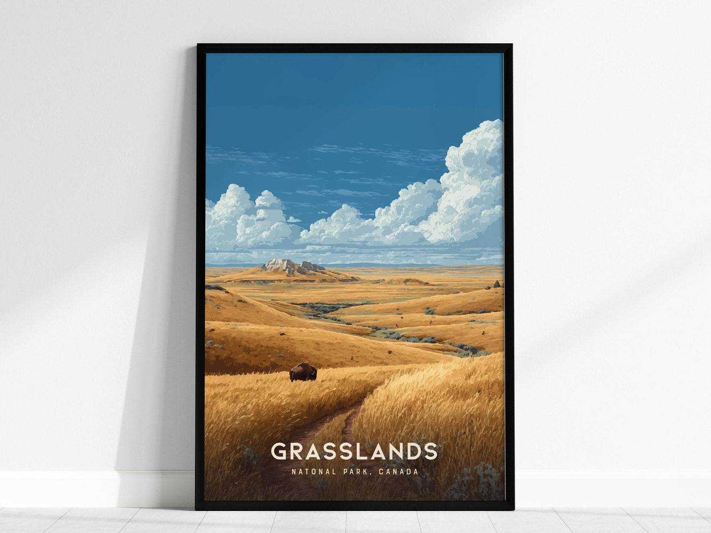 Grasslands National Park Bison Canadian Landscape Framed Unframed Travel Print Wall Art