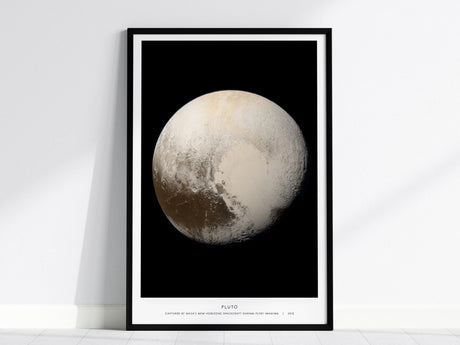 Framed poster of Pluto on a white wall
