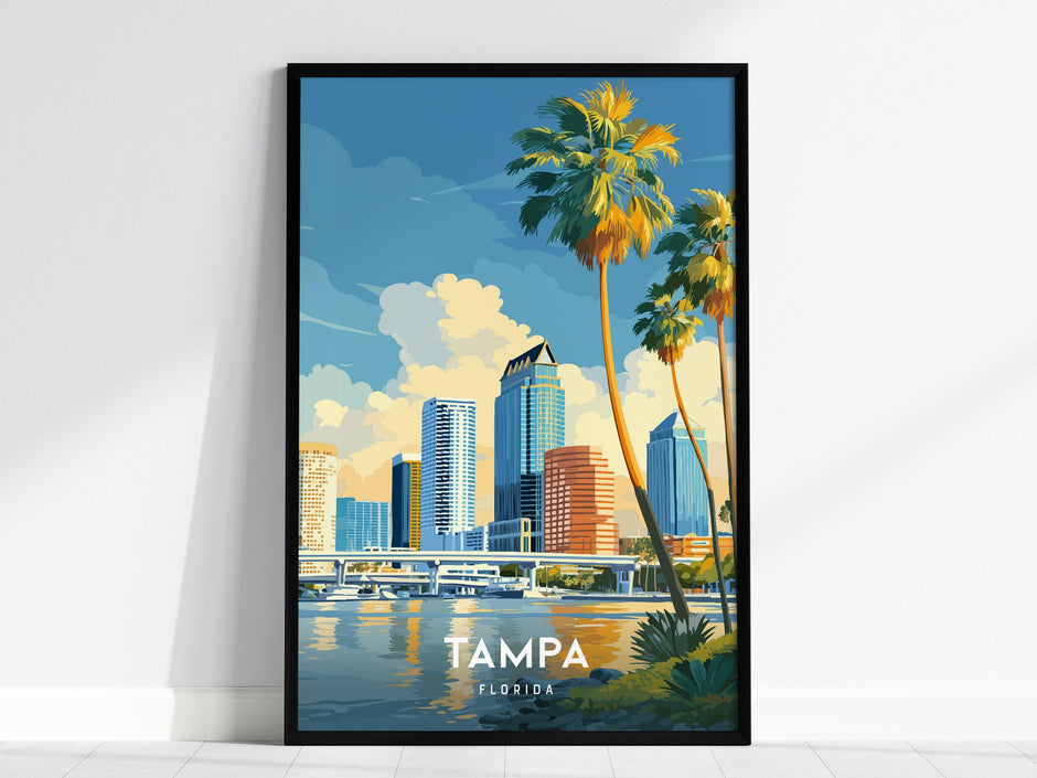 Tampa Florida Skyline Downtown Framed Unframed Wall Art Central FL Coastal Gulf Coast Floridian Travel Print
