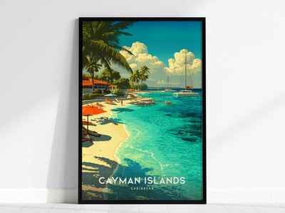 Cayman Islands Poster | Caribbean Beach Tropical Travel Print Wall Art | Framed or Unframed