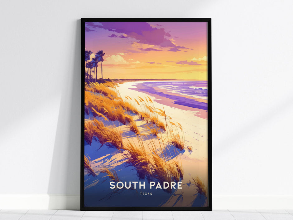South Padre Island Texas Beach Coastal Sunset Framed Unframed Travel Print Wall Art