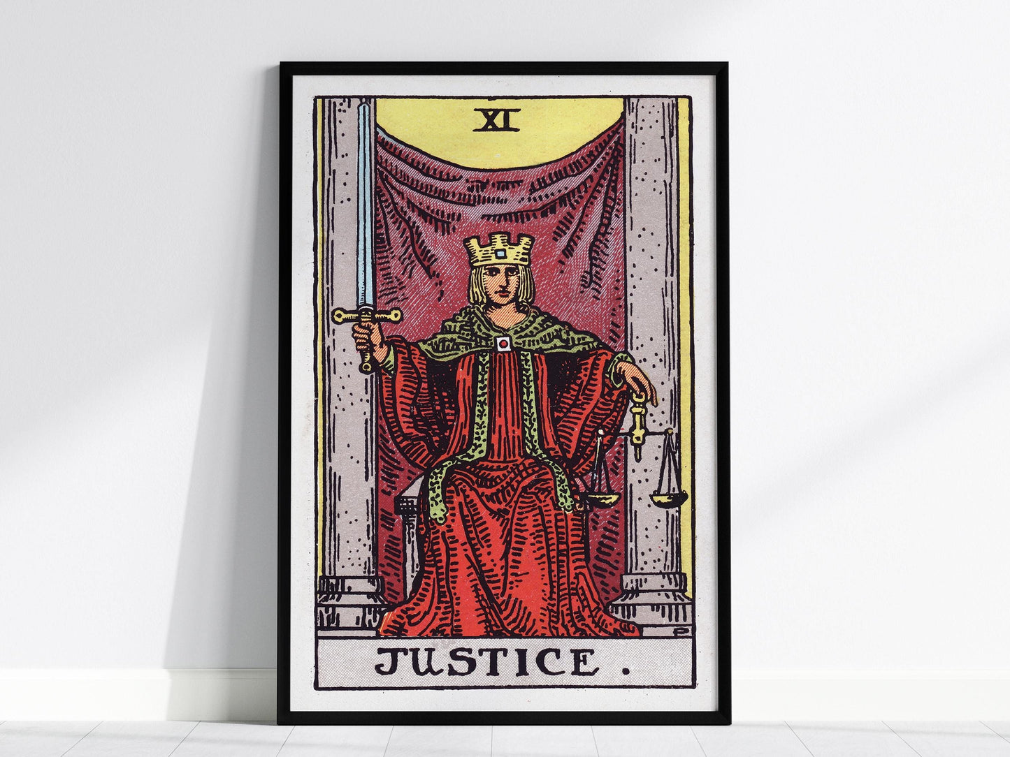 Justice Tarot Card Poster | Vintage Rider Waite Smith Wall Art
