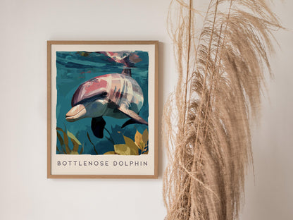 Bottlenose Dolphin Poster | Ocean Wildlife Coastal Decor Wall Art
