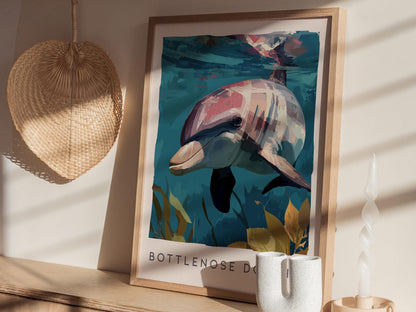 Bottlenose Dolphin Poster | Ocean Wildlife Coastal Decor Wall Art