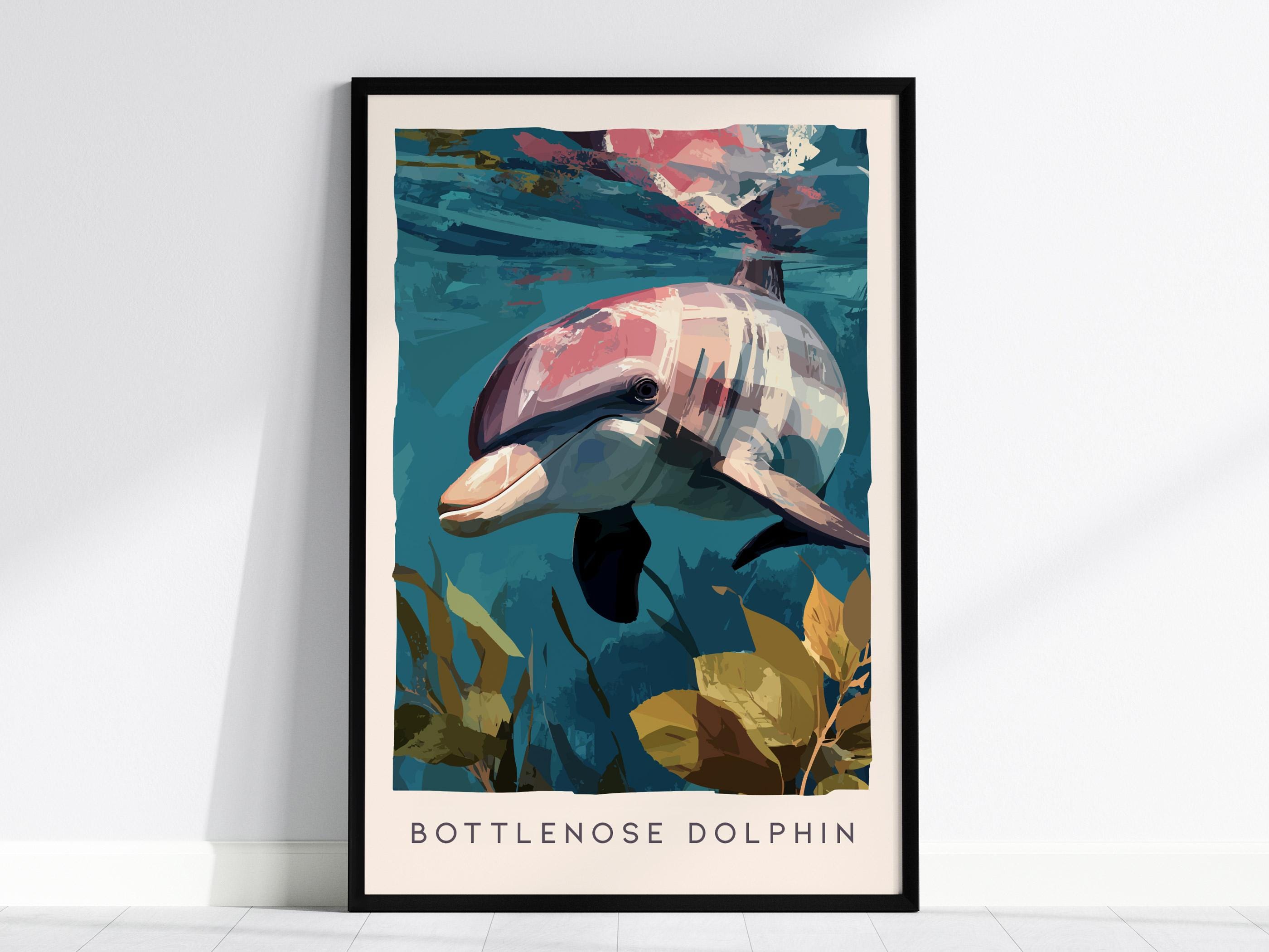 Bottlenose Dolphin Poster | Ocean Wildlife Coastal Decor Wall Art