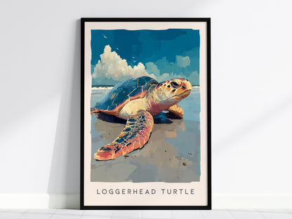 Loggerhead Sea Turtle Poster | Ocean Wildlife Coastal Wall Art