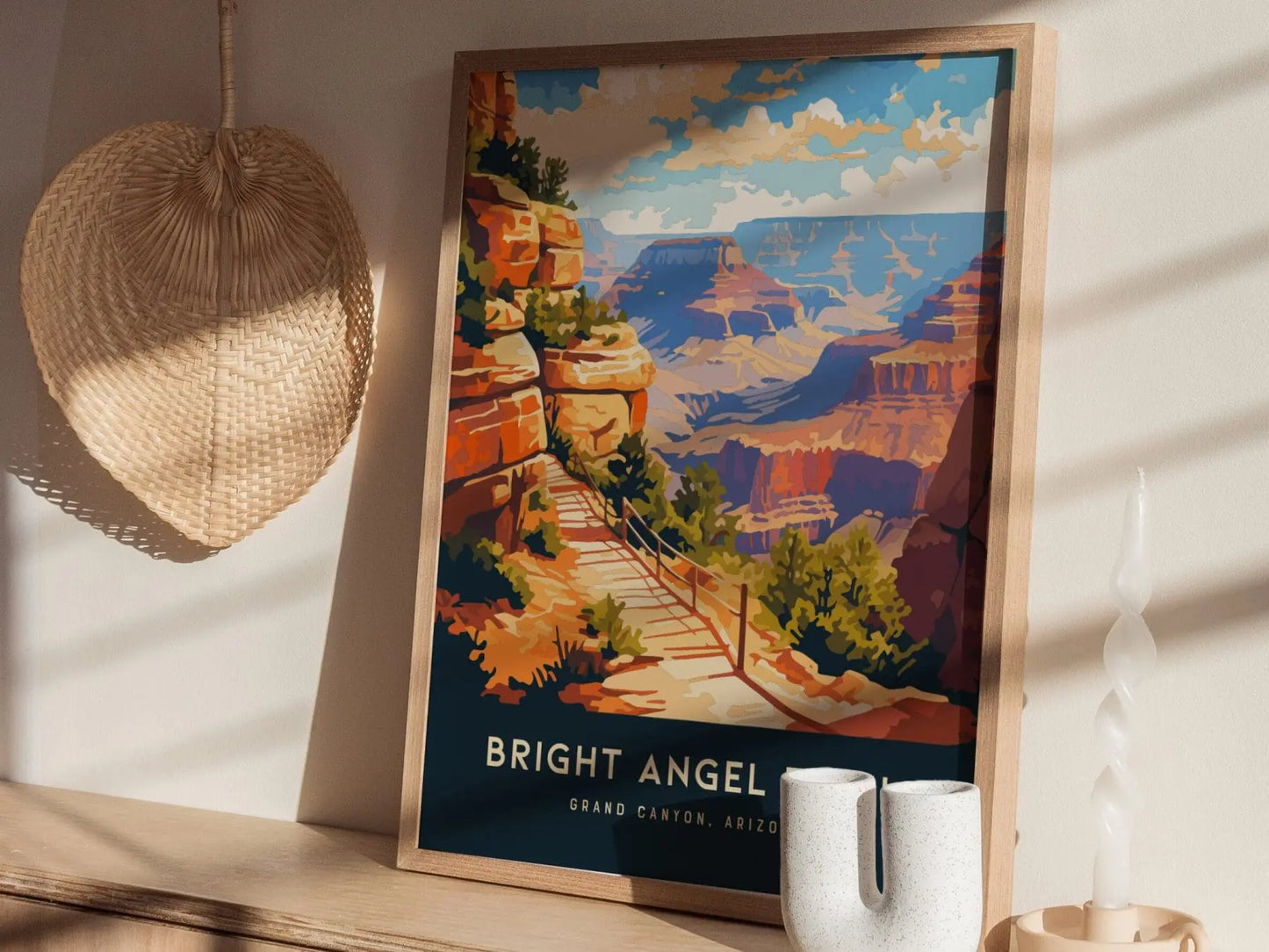 Bright Angel Trail, Grand Canyon National Park, Arizona - Wall Art Poster Design Travel Print Hiker Backpacker Adventure Gift