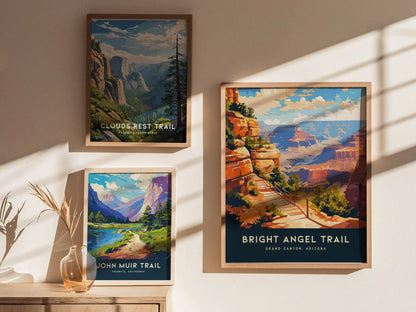 Bright Angel Trail, Grand Canyon National Park, Arizona - Wall Art Poster Design Travel Print Hiker Backpacker Adventure Gift