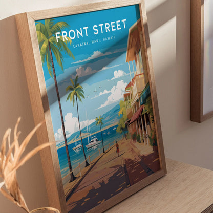 Front Street, Lahaina, Maui, Hawaii - Wall Art Poster Design Travel Island Tropical Memorial Print Gift