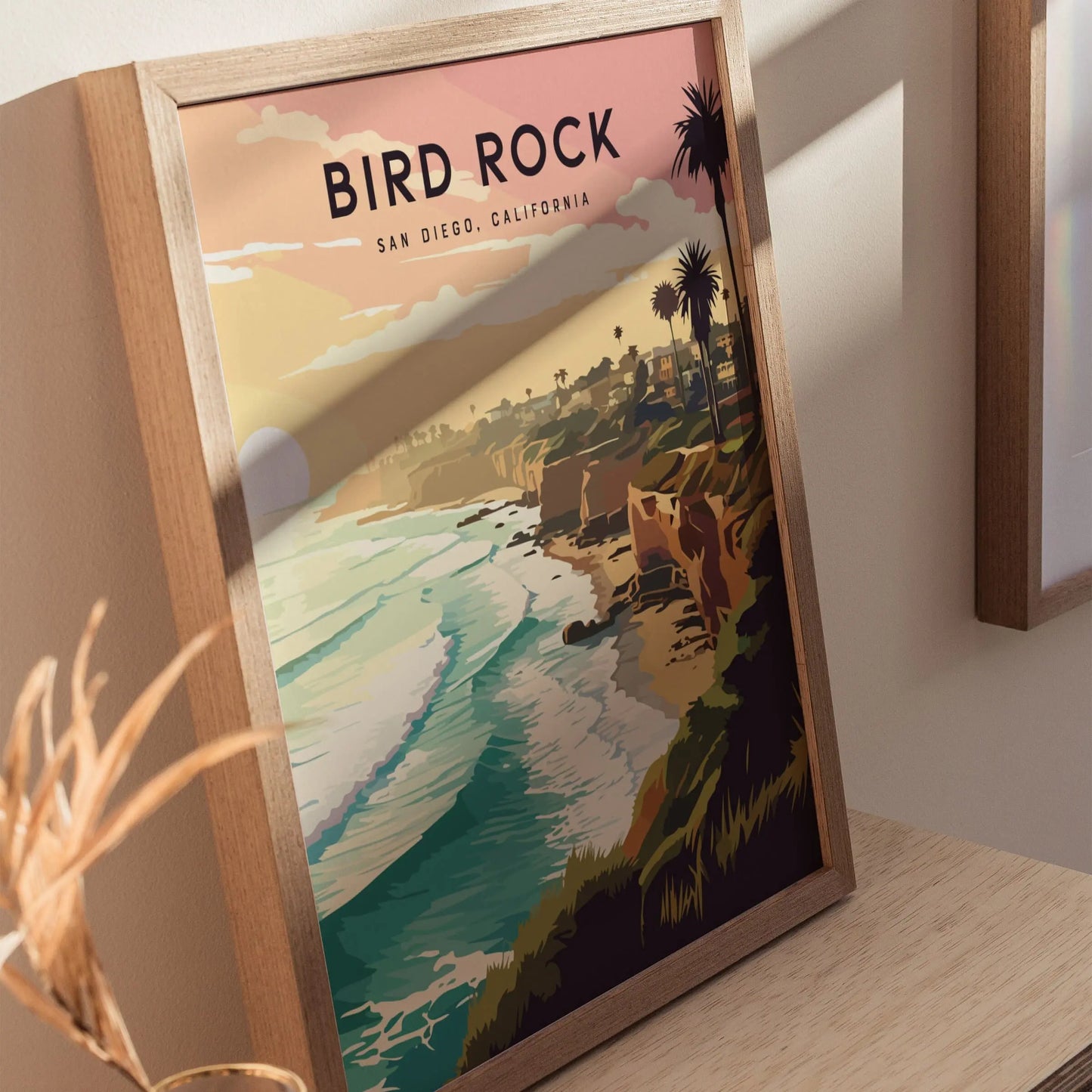 Bird Rock, San Diego, California - Wall Art Poster Design Travel Print Surfer Surfing Spot Waves Ocean Beach Gift