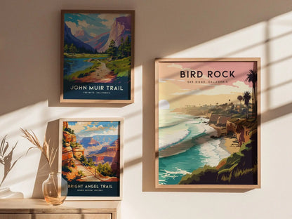 Bird Rock, San Diego, California - Wall Art Poster Design Travel Print Surfer Surfing Spot Waves Ocean Beach Gift