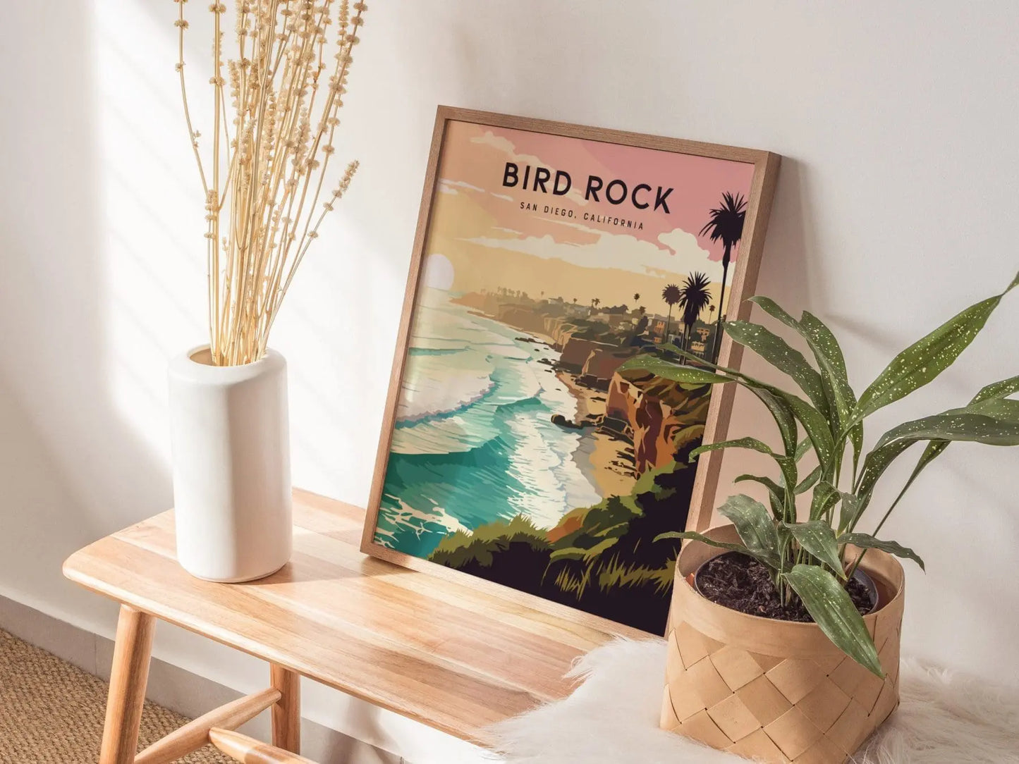 Bird Rock, San Diego, California - Wall Art Poster Design Travel Print Surfer Surfing Spot Waves Ocean Beach Gift