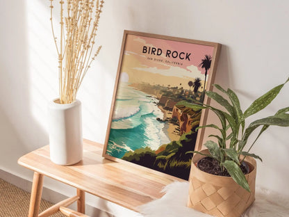 Bird Rock, San Diego, California - Wall Art Poster Design Travel Print Surfer Surfing Spot Waves Ocean Beach Gift