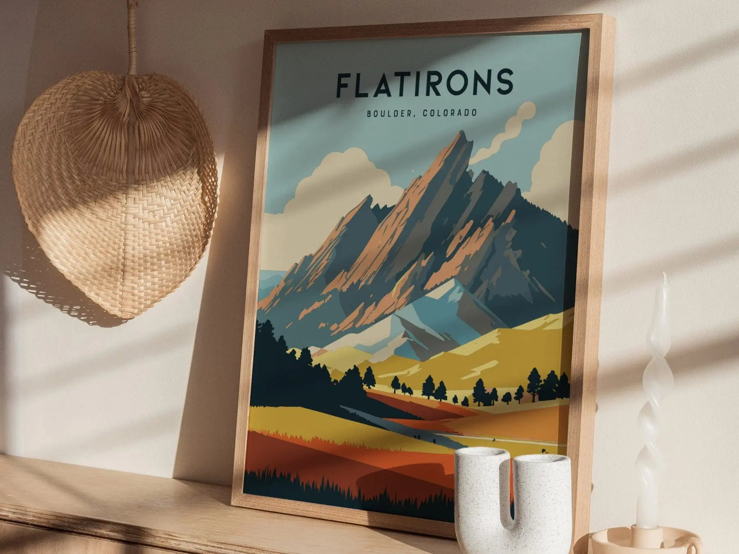 Flatirons, Boulder, Colorado - Chataqua Trail Wall Art Poster Design Travel Print Mountains Hiker Backpacker Rock Climber Gift