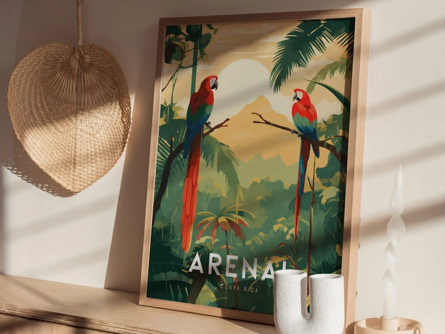 Arenal Volcano, Costa Rica, Central America - Wall Art Poster Design Travel Framed Print Tropical Jungle Parrot Gift