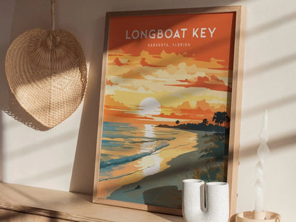 Longboat Key, Sarasota, Florida - Wall Art Poster Design Travel Beach Sunset Island Life Vacation Lifestyle Print Gift Collection Set