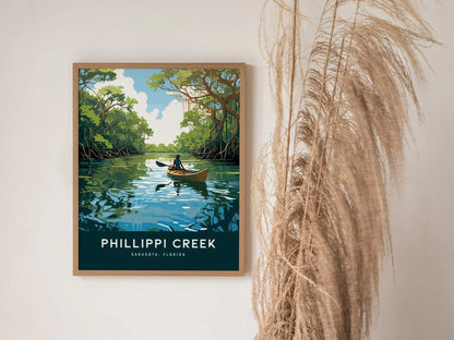 Phillippi Creek Kayaker Framed Wall Art | Sarasota Kayak Poster Design | Florida Fishing Unframed Print | Mangrove Adventure Home Decor