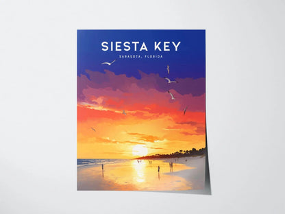 Siesta Key Sunset Wall Artwork | Sarasota Beach Sunrise Poster Design | Florida Ocean Framed Print | Coastal Vacation Home Decor Collection