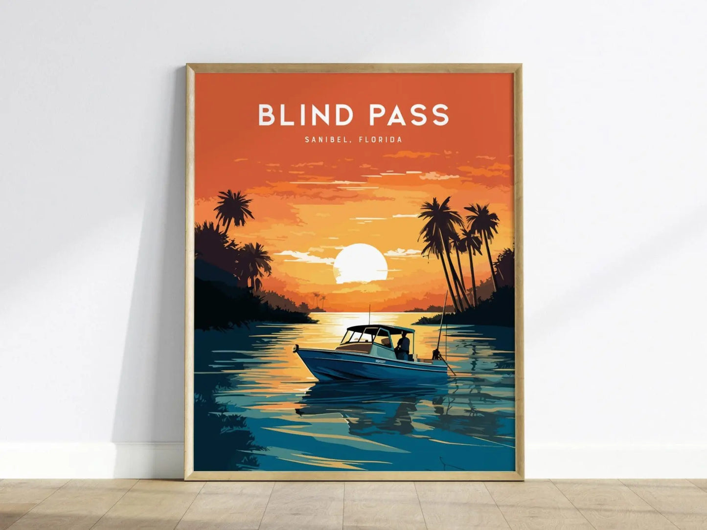 Blind Pass, Sanibel, Captiva, Fort Myers, Florida - Wall Art Artwork Poster Design Travel Island Beach Fishing Fisherman Sunset Print Gift