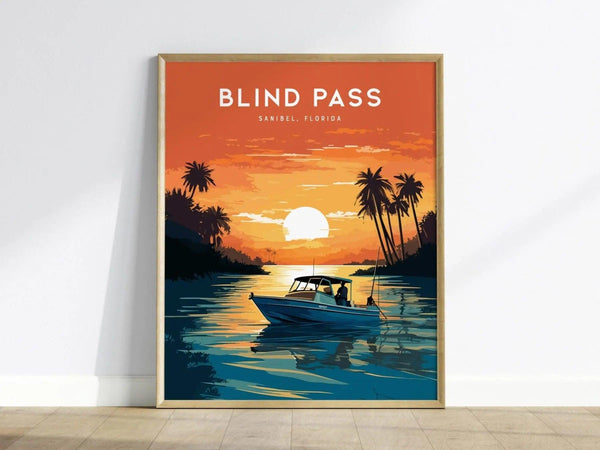 Blind Pass, Sanibel, Captiva, Fort Myers, Florida - Wall Art Artwork Poster Design Travel Island Beach Fishing Fisherman Sunset Print Gift - Swell Scenes