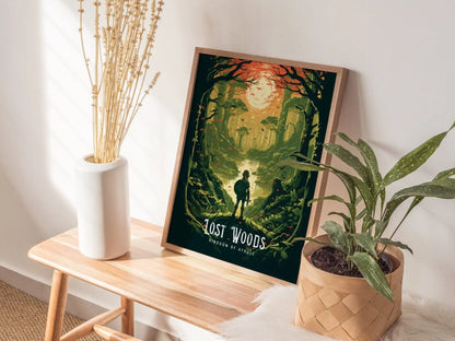 Zelda Lost Woods Framed Wall Art | Hyrule Forest Poster Design | Link Unframed Print | Gamer Fantasy Legend TOTK Home Decor Collection Set