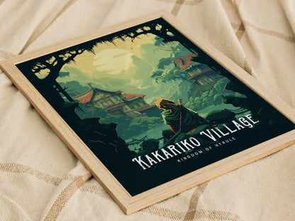 Zelda Kakariko Village Framed Wall Art | Hyrule Poster Design | Link Unframed Print | Gamer Legend TOTK BOTW JRPG Home Decor Collection Set