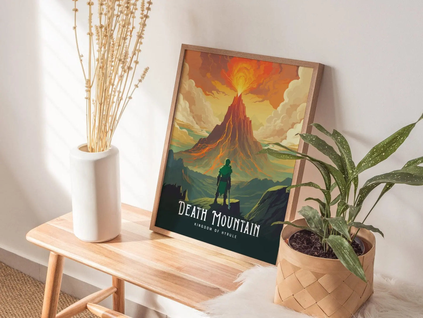 Zelda Death Mountain Framed Wall Art | Hyrule Poster Design, Link Volcano Unframed Print, Gamer Gift Legend BOTW TOTK Decor Collection Set