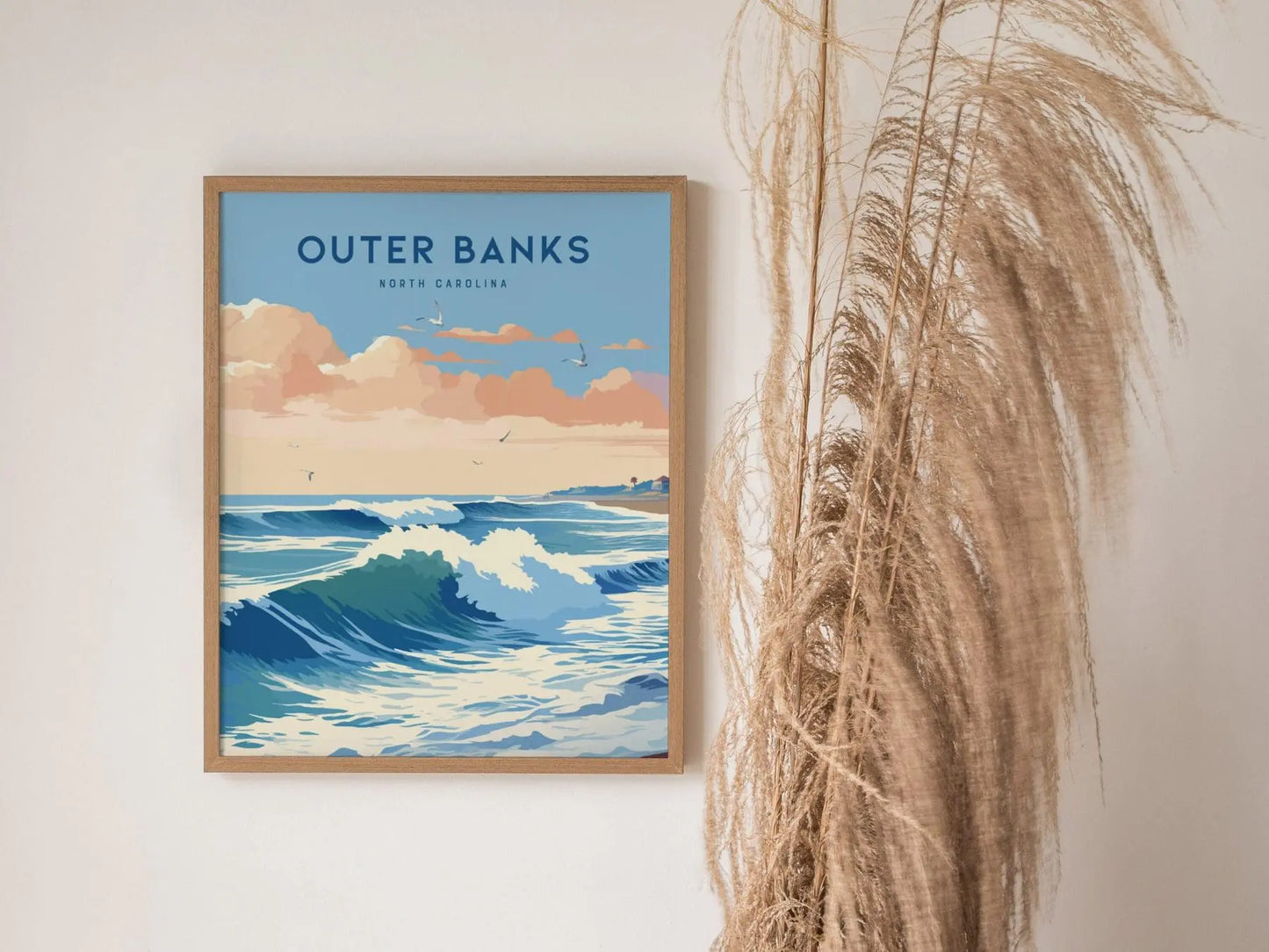 Outer Banks Surf Framed Wall Art | North Carolina Beach Poster Design | Cape Hatteras Surfing Unframed Print | Nags Head Nautical Home Decor