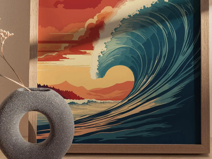 Pipeline, North Shore, Oahu, Hawaii - Framed Wall Art Poster Design Frame Travel Wave Surfing Surfer Barrel Print Gift Home Decor