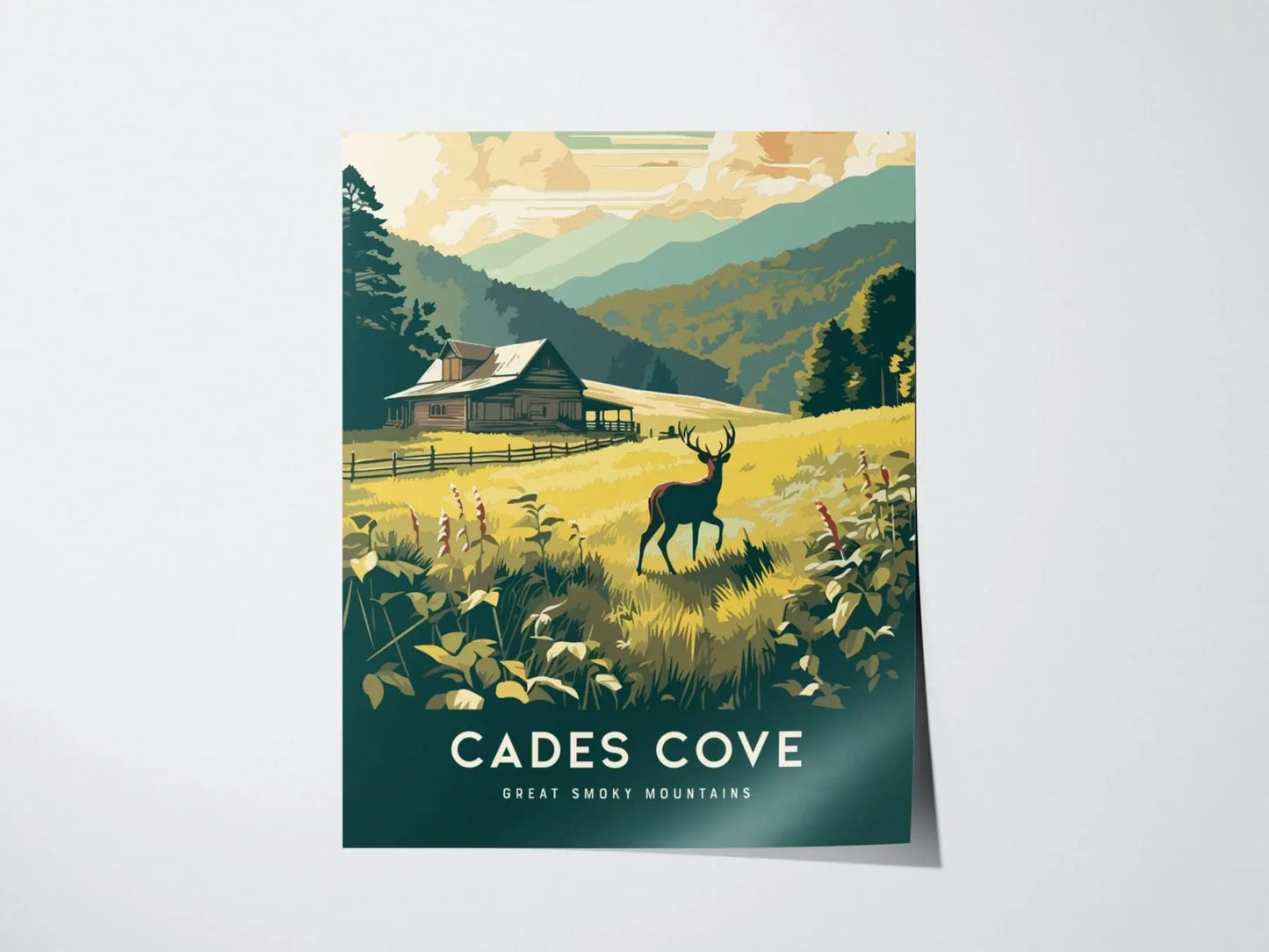 Cades Cove, Tennessee, North Carolina, Great Smoky Mountains National Park - Wall Art Poster Print Design Travel Nature Hiker Adventure Gift