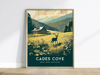 Cades Cove, Tennessee, North Carolina, Great Smoky Mountains National Park - Wall Art Poster Print Design Travel Nature Hiker Adventure Gift