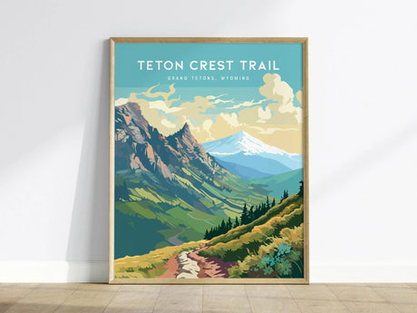 Teton Crest Trail poster featuring Grand Tetons Wyoming alpine meadows backpacking route and mountain peaks wall art