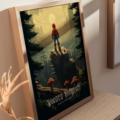 Mario Odyssey Wooded Kingdom Framed Wall Art | Toad Woods Poster Design | Super Mushroom Print | Gamer Fantasy Home Decor Collection Set