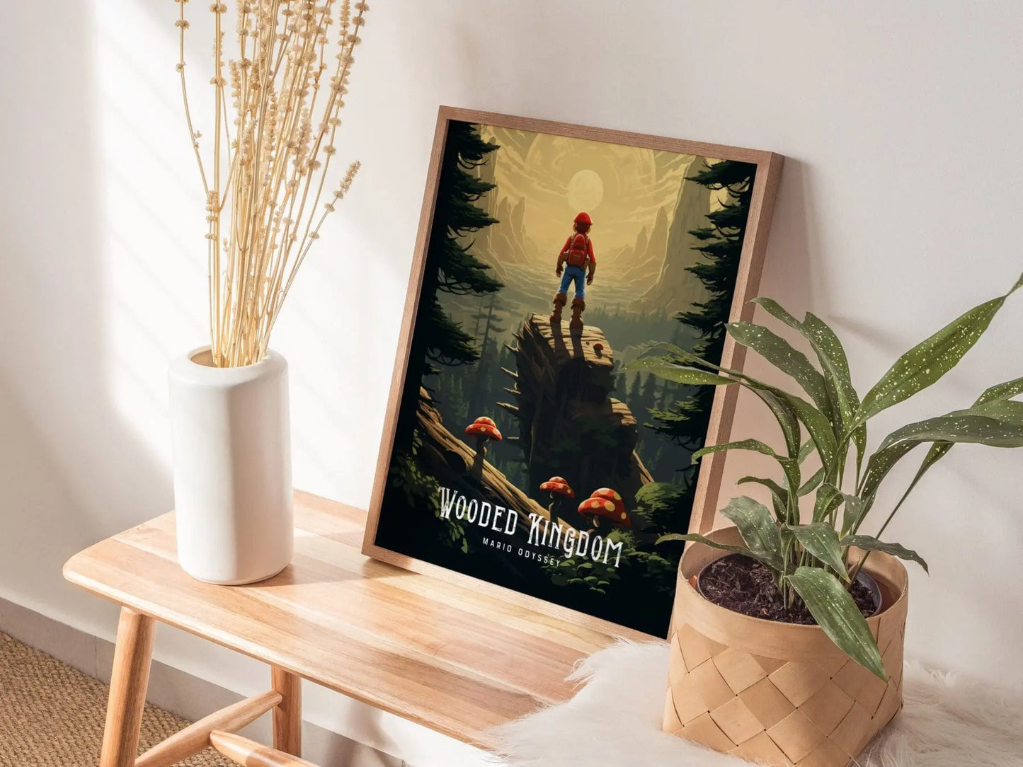 Mario Odyssey Wooded Kingdom Framed Wall Art | Toad Woods Poster Design | Super Mushroom Print | Gamer Fantasy Home Decor Collection Set