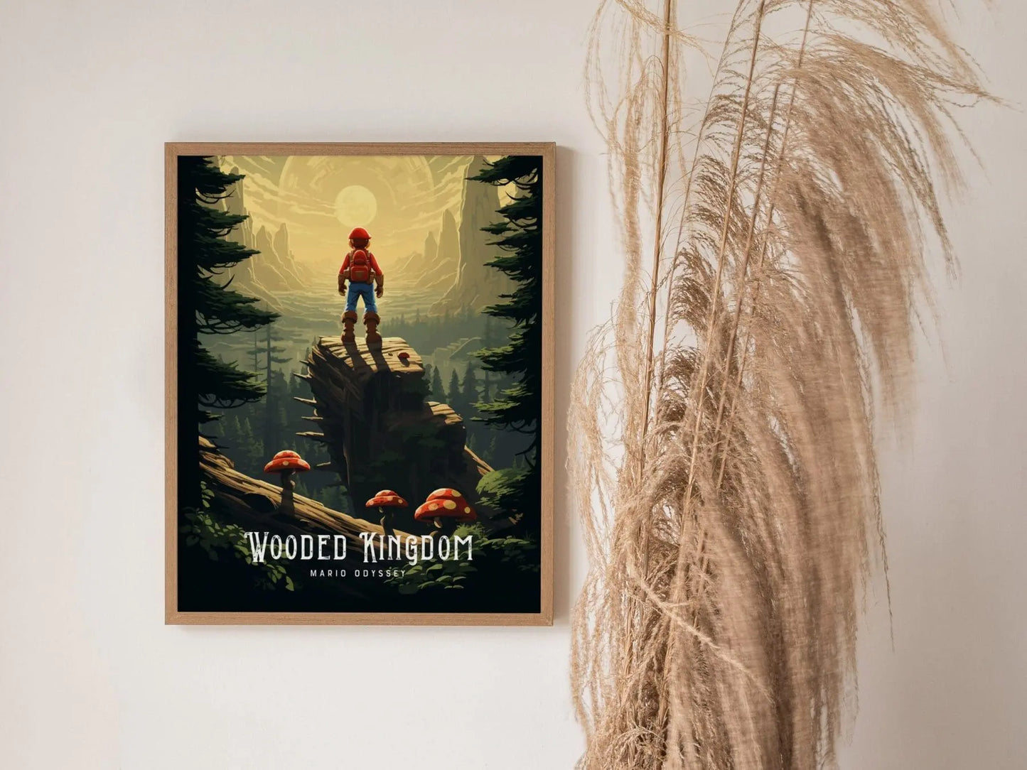 Mario Odyssey Wooded Kingdom Framed Wall Art | Toad Woods Poster Design | Super Mushroom Print | Gamer Fantasy Home Decor Collection Set