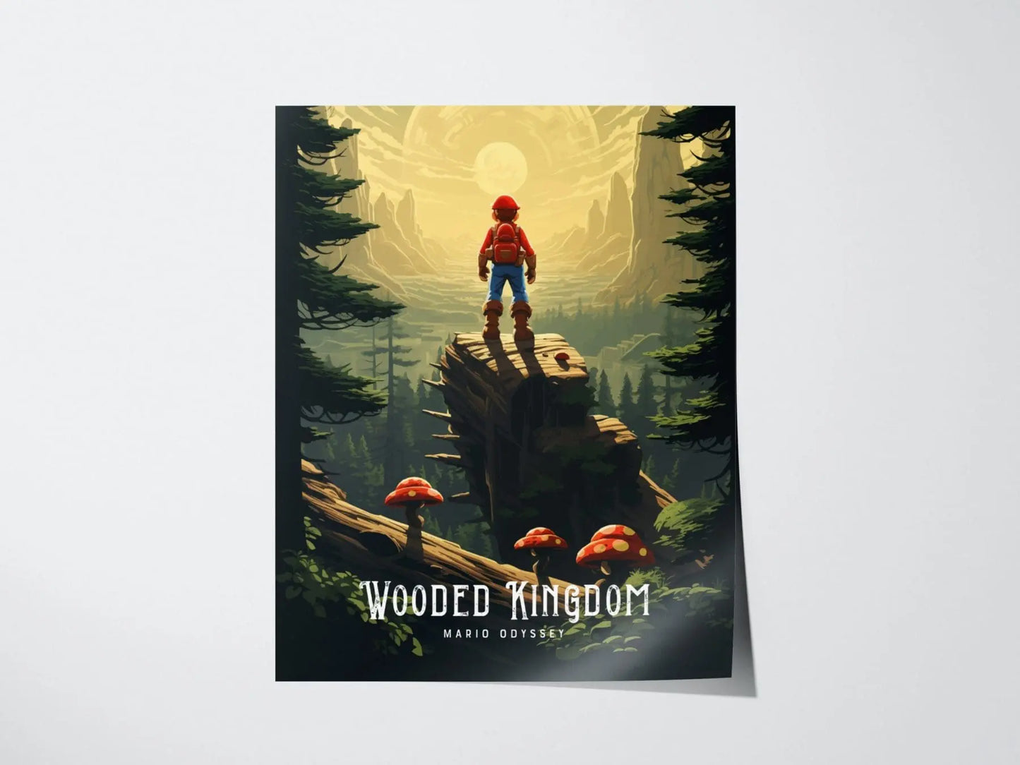 Mario Odyssey Wooded Kingdom Framed Wall Art | Toad Woods Poster Design | Super Mushroom Print | Gamer Fantasy Home Decor Collection Set