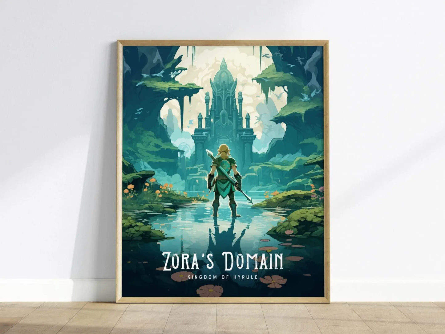 Zelda Zora&#39;s Domain Framed Wall Art | Hyrule Zora Poster Design, Link BOTW Unframed Print, Gamer Gift Legend TOTK Home Decor Collection Set