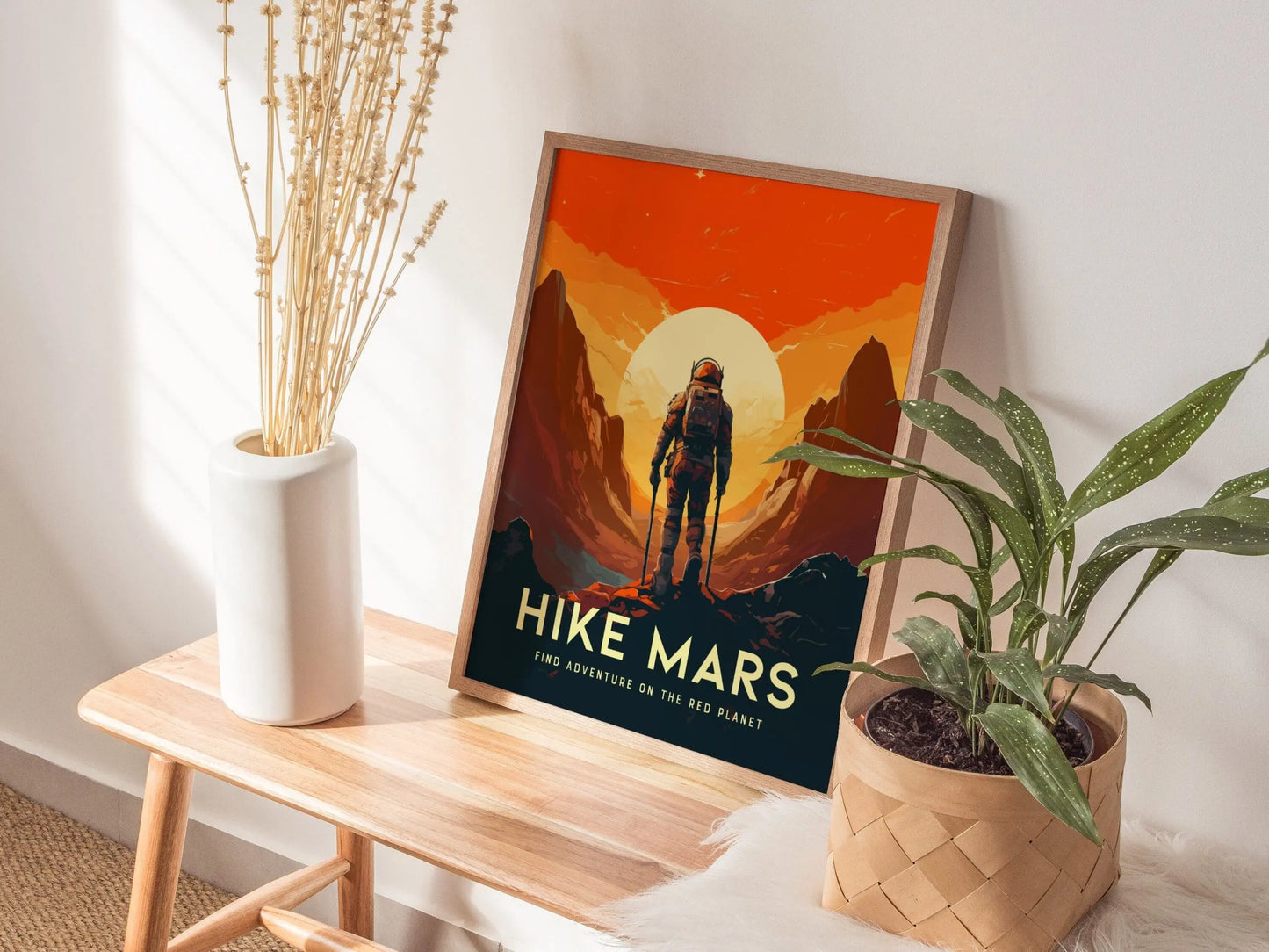 Mars Hike Framed Wall Art | Space Exploration Poster Design | Red Planet Hiking Unframed Print | Astronomer Hiker Gamer Sci-Fi Home Decor