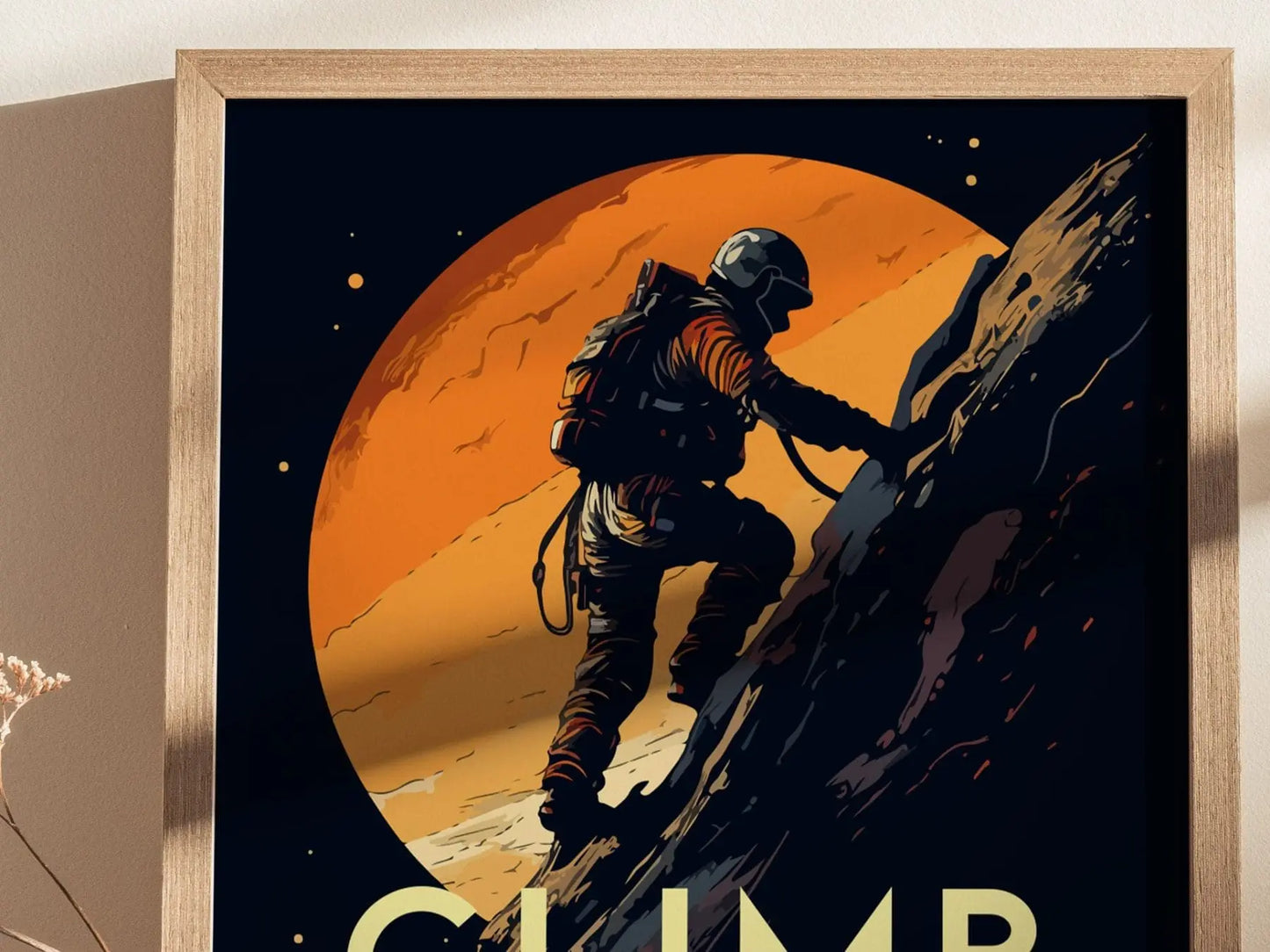 Rock Climb Moon Crater Framed Wall Art | Space Adventure Poster Design Climber Unframed Print Climbing Kids Room Sci-Fi Home Decor Gift Idea