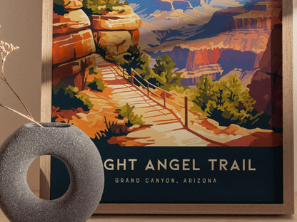 Bright Angel Trail, Grand Canyon National Park, Arizona - Wall Art Poster Design Travel Print Hiker Backpacker Adventure Gift