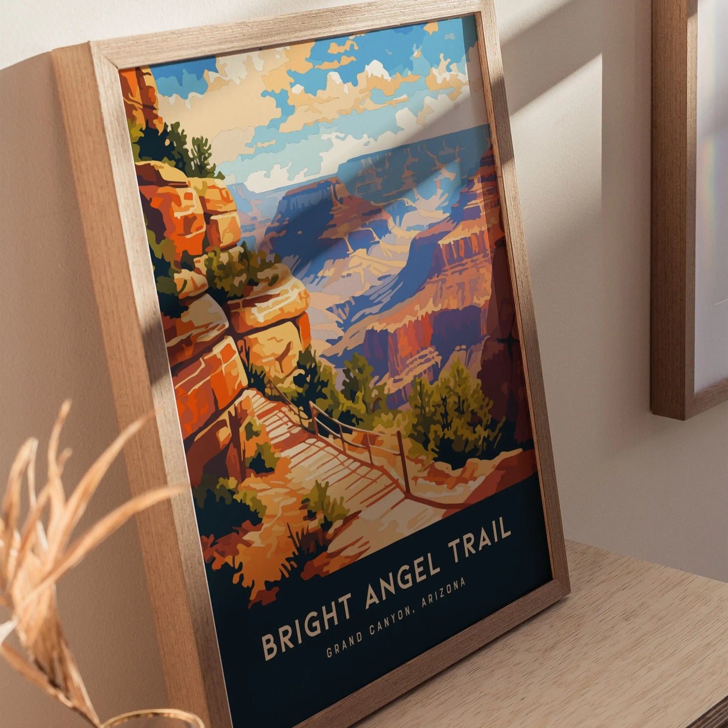 Bright Angel Trail, Grand Canyon National Park, Arizona - Wall Art Poster Design Travel Print Hiker Backpacker Adventure Gift