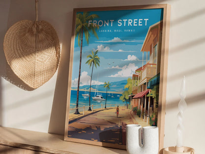 Front Street, Lahaina, Maui, Hawaii - Wall Art Poster Design Travel Island Tropical Memorial Print Gift