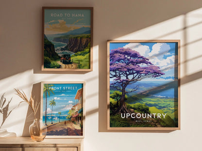 Upcountry Jacaranda, Makawao, Kula, Paia, Maui, Hawaii - Framed Wall Art Poster Design Travel Island Tropical Memorial Print Gift Home Decor