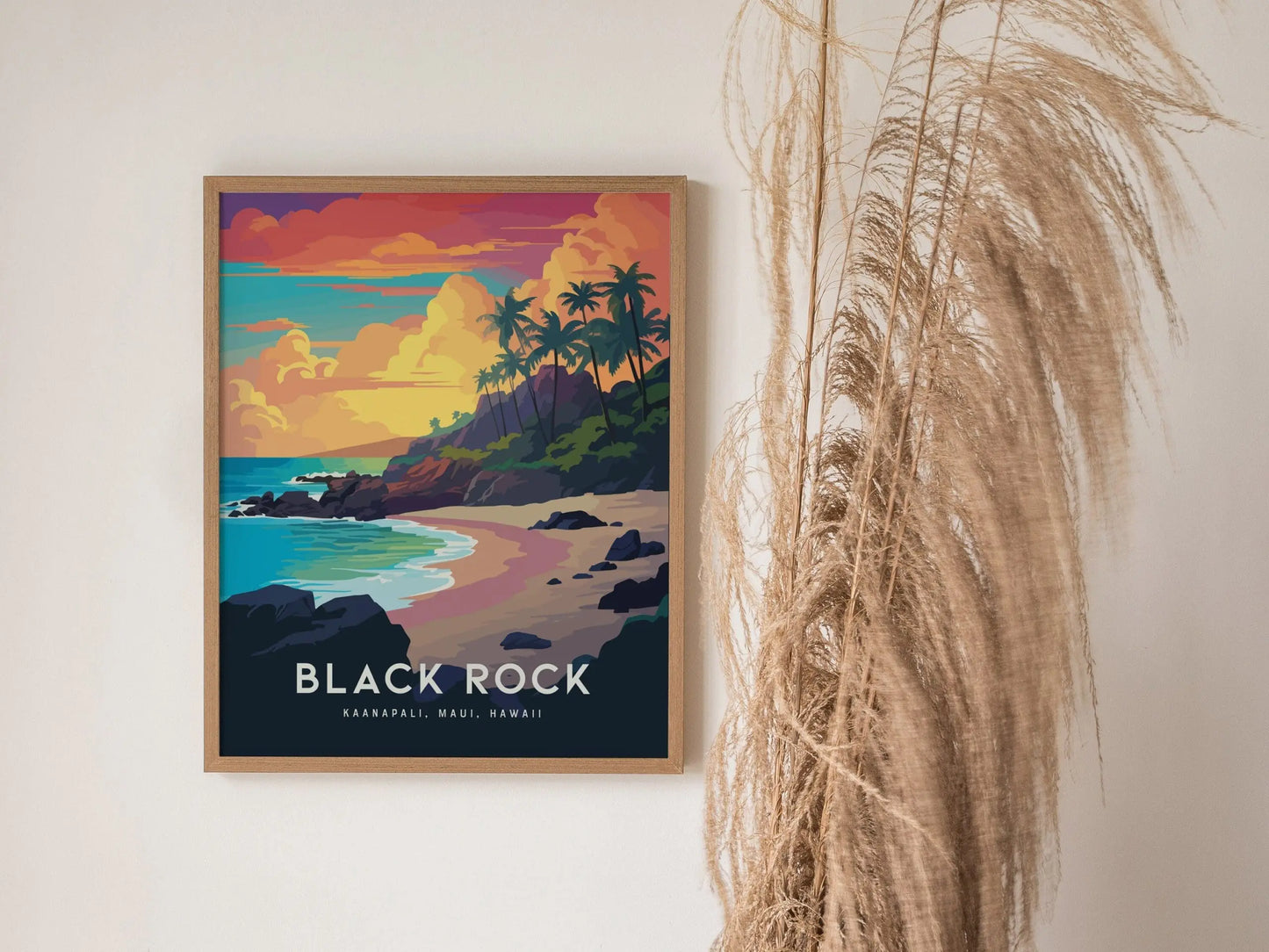 Black Rock, Kaanapali, Maui, Hawaii - Wall Art Poster Design Travel Beach Ocean Tropical Hawaiian Lahaina Print Gift