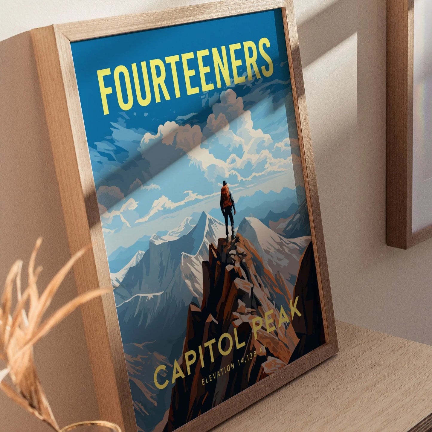 Capitol Peak Fourteener Colorado, Framed Wall Art | Rocky Mountains 14ers | 14er Climber Hiker Adventure Poster Print Gift Idea Home Decor