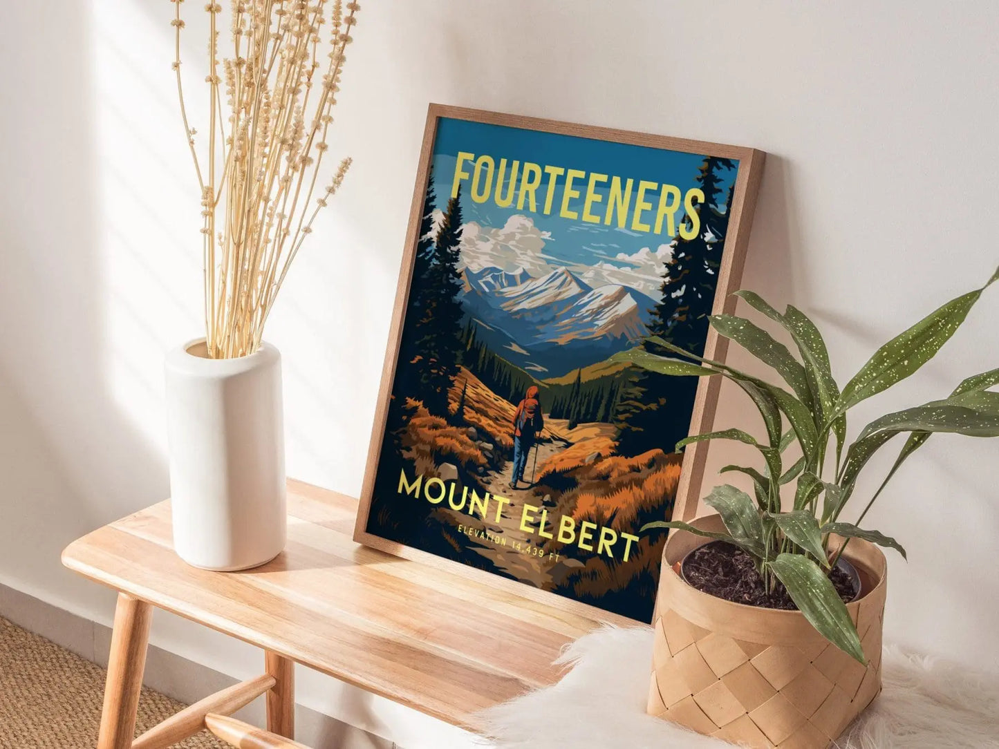 Mount Elbert Colorado Fourteener, Framed Wall Art | Rocky Mountains 14ers | 14er Climber Hiker Adventure Poster Print Gift Idea Home Decor