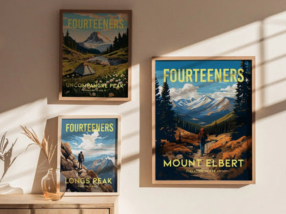 Mount Elbert Colorado Fourteener, Framed Wall Art | Rocky Mountains 14ers | 14er Climber Hiker Adventure Poster Print Gift Idea Home Decor