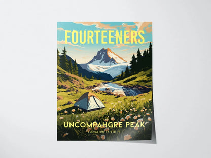 Uncompahgre Peak Colorado Fourteener, Framed Wall Art | Rocky Mountains 14ers 14er Climber Hiker Camping Poster Print Gift Idea Home Decor