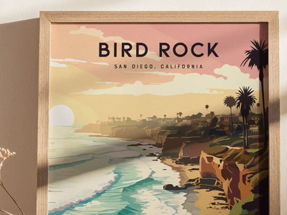 Bird Rock, San Diego, California - Wall Art Poster Design Travel Print Surfer Surfing Spot Waves Ocean Beach Gift