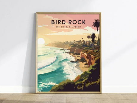 Bird Rock, San Diego, California - Wall Art Poster Design Travel Print Surfer Surfing Spot Waves Ocean Beach Gift - Swell Scenes